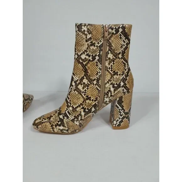 Lulus my generation Snake Reptile block heel women sz 7.5 Boots Bootie Ankle Tan - Picture 8 of 10
